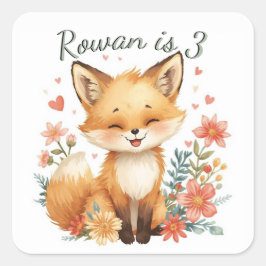 Woodland Animal Orange Fox  Pastel Floral Quadratischer Aufkleber