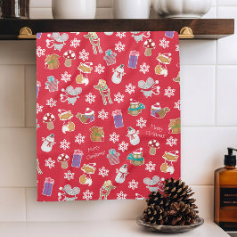 Woodland Animal Pattern Red Frohe Weihnachten Geschirrtuch