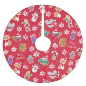 Woodland Animal Pattern Red Frohe Weihnachten Polyester Weihnachtsbaumdecke (Vorderseite)