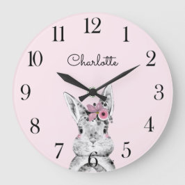 Woodland Animal Pink Watercolor Baby Name Kinderzi Große Wanduhr