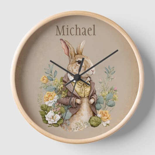 Woodland Animal Rustic Bunny Name Kinderzimmer Uhr (Vorderseite)