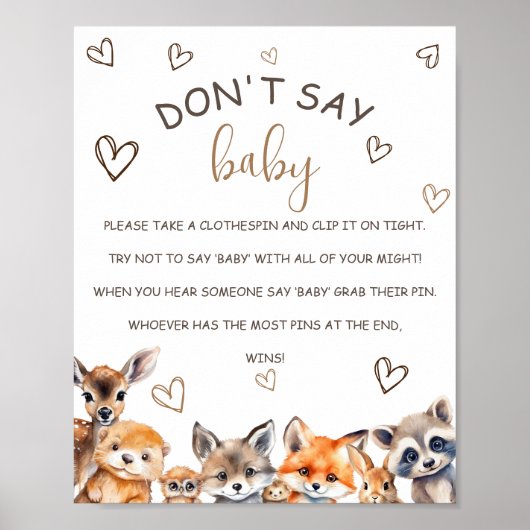 Woodland Animal Theme Say Baby Game nicht Poster (Vorne)
