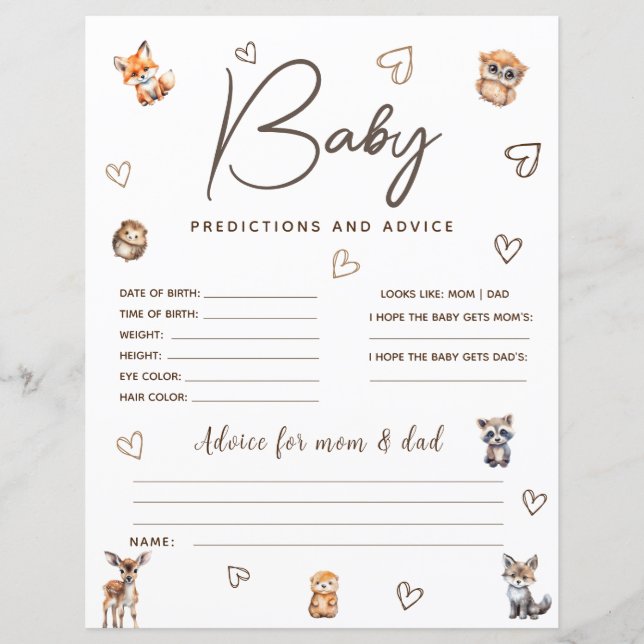 Woodland Animal Theme Vorhersagen und Advice Game (Vorderseite)