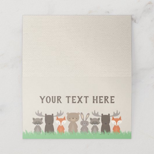 Woodland Animal Themed Baby Dusche Zelt Cards Platzkarte (Außenseite Aufgefaltet)