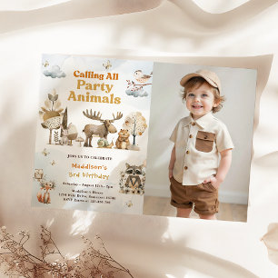 Woodland Animals 3. Geburtstag Party Foto Einladung