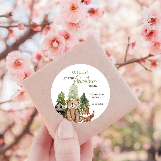 Woodland Animals Adventure Baby Dusche Runder Aufkleber