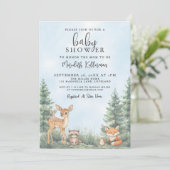 Woodland Animals Adventure Baby Shower Einladung (Stehend Vorderseite)