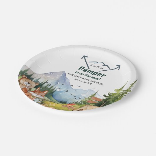Woodland Animals Adventure Camper Kinderdusche Pappteller (Schrägansicht)
