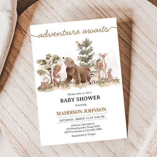 Woodland Animals Adventure erwartet Baby Shower Einladung