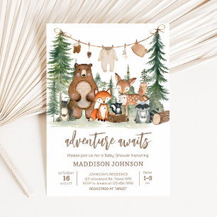Woodland Animals Adventure erwartet Baby Shower Einladung