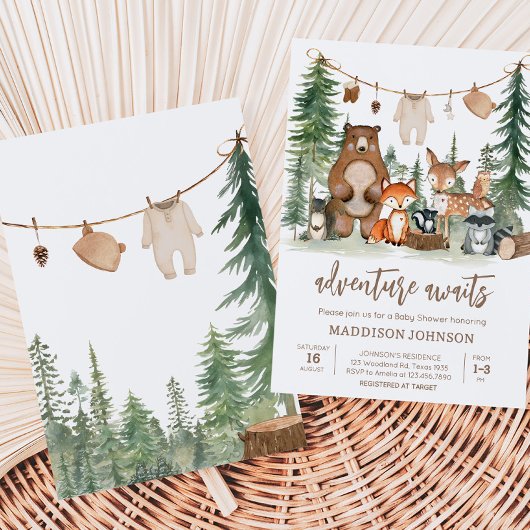 Woodland Animals Adventure erwartet Baby Shower Einladung