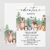 Woodland Animals Adventure erwartet Baby Shower Einladung (Vorne/Hinten)