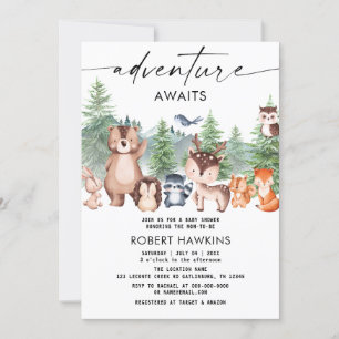 Woodland Animals Adventure erwartet Baby Shower Einladung
