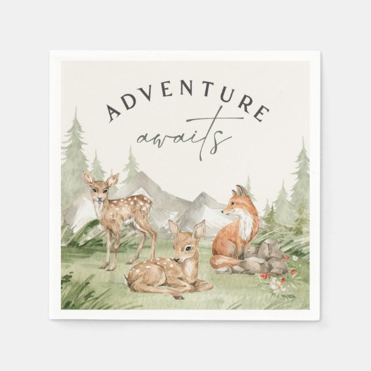 Woodland Animals Adventure erwartet Baby Shower Serviette (Vorderseite)
