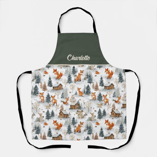 Woodland Animals and Rustic Cabins in the Snow Schürze (Vorderseite)