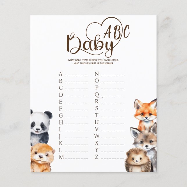 Woodland Animals Baby ABC Game Card (Vorderseite)