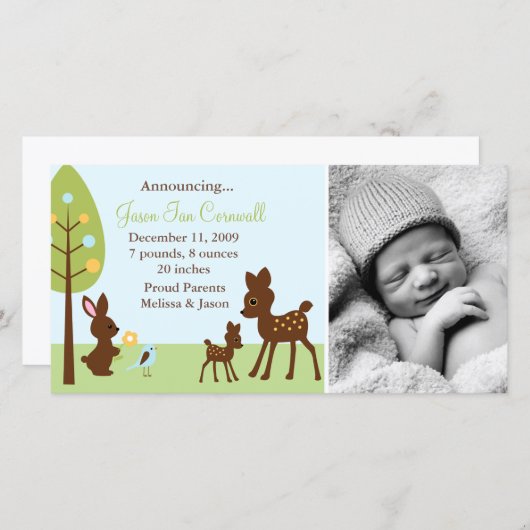 Woodland Animals Baby Birth Ankündigungen (Vorne/Hinten)