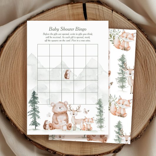 Woodland Animals Baby Dusche Bingo Game Card Einladung