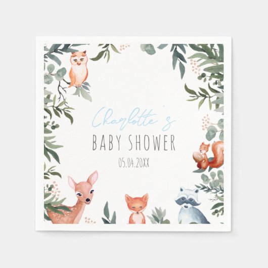 Woodland Animals Baby Dusche Boy Napkins Serviette (Vorderseite)