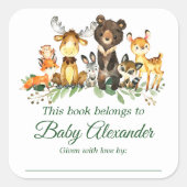 Woodland Animals Baby Dusche Buchzeichen Labels Quadratischer Aufkleber (Vorderseite)