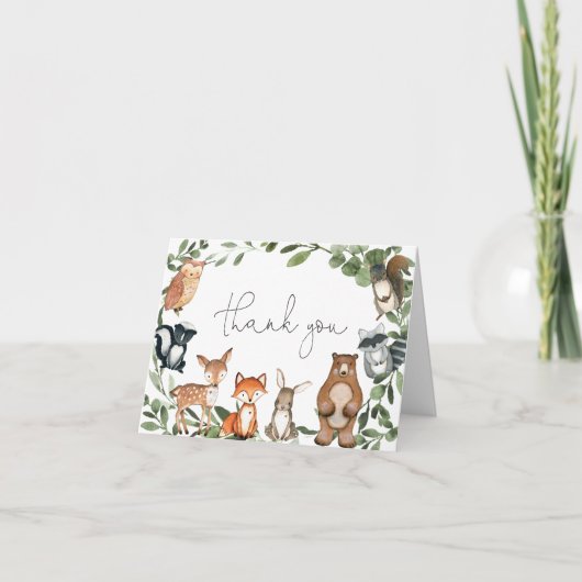 Woodland Animals Baby Dusche Danke Karte (Vorderseite)