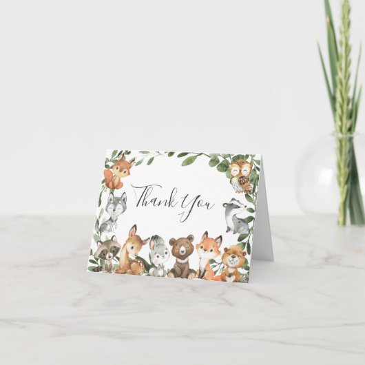 Woodland Animals Baby Dusche Danke Karte (Vorderseite)