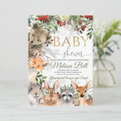 Woodland Animals Baby Dusche Einladung Wald (Stehend Vorderseite)