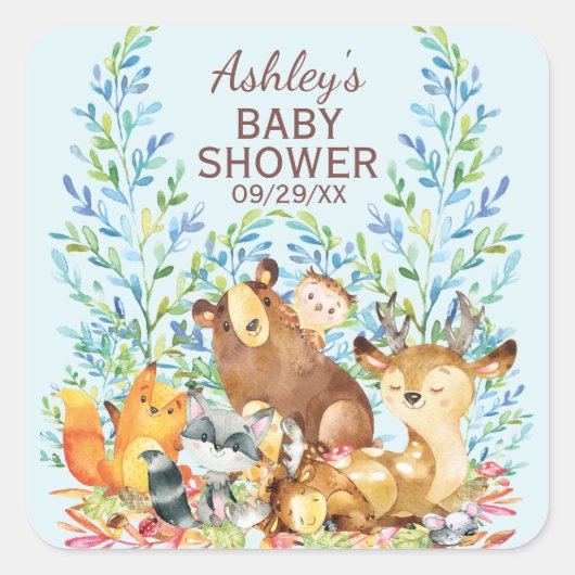 Woodland Animals Baby Dusche Gefallen Sticker (Vorderseite)