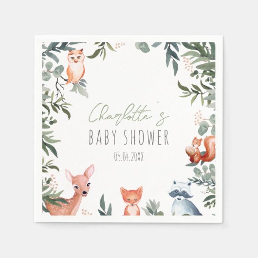 Woodland Animals Baby Dusche Napkins Serviette (Vorderseite)