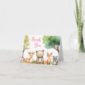Woodland Animals Baby Dusche Rosa Danke Karte (Vorderseite)