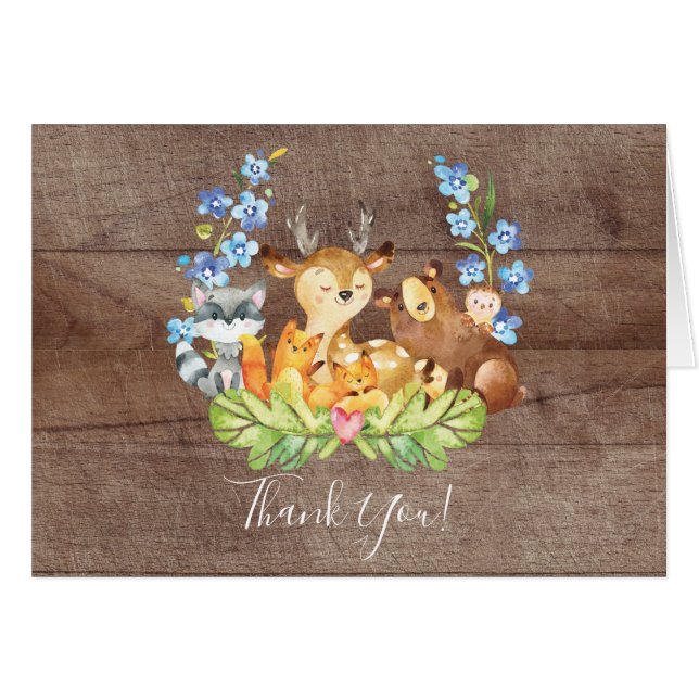 Woodland Animals Baby Dusche Vielen Dank Hinweis (Vorderseite (Horizontal))