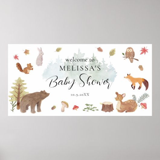 Woodland Animals Baby Dusche Willkommen Poster (Vorne)