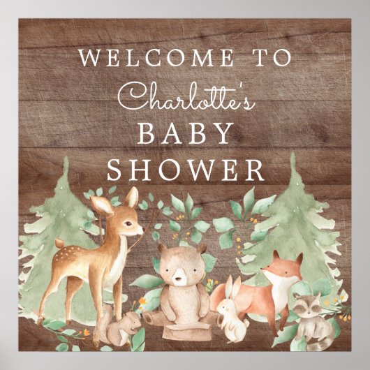 Woodland Animals Baby Dusche Willkommen Poster (Vorne)