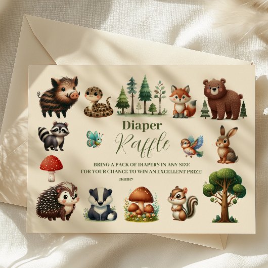 Woodland Animals Baby Duwer Raffle Diapper Begleitkarte