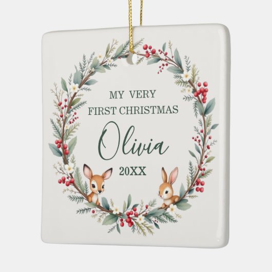 Woodland Animals Baby First Frohe Weihnachten Keramikornament (Links)