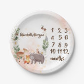 Woodland Animals Baby Girl Month Milestone Pappteller (Vorderseite)