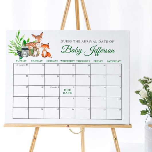 Woodland Animals Baby Ratings Due Date Calendar Poster