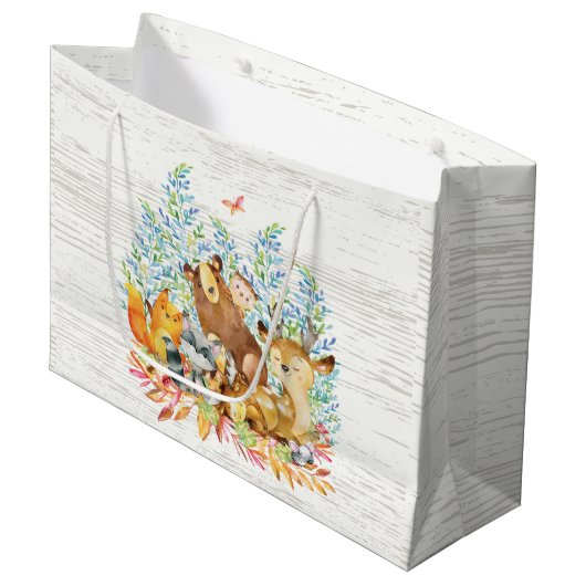 Woodland Animals Baby Showbeutel Große Geschenktüte (Vorderseite Schrägansicht)