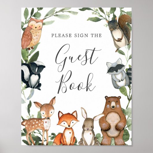 Woodland Animals Baby Showbook Gästebuch (Vorne)