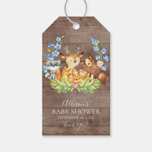Woodland Animals Baby Showdusche Gefallen Tag Geschenkanhänger (Vorderseite)
