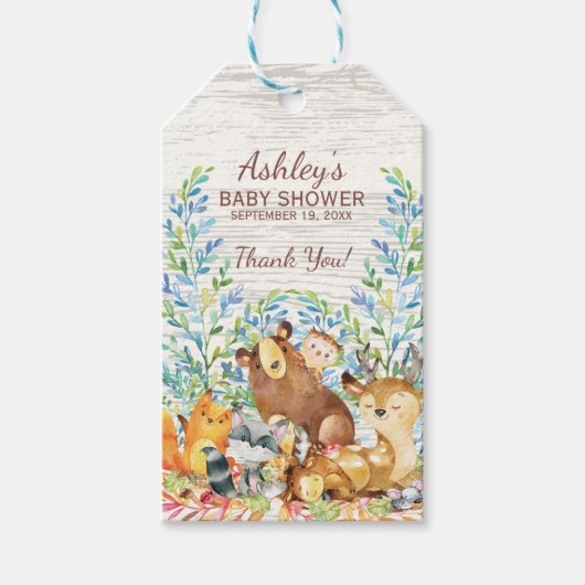 Woodland Animals Baby Showdusche Gefallen Tag Geschenkanhänger (Vorderseite)
