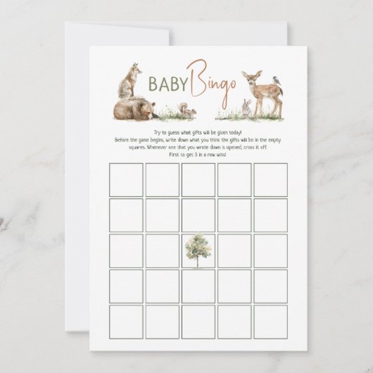 Woodland Animals Baby Shower Baby Bingo Card Einladung (Vorderseite)