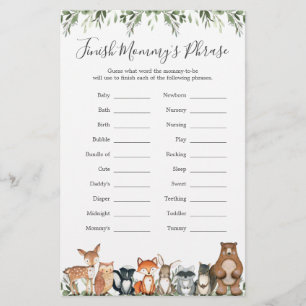 Woodland Animals Baby Shower beenden Mommy's Phras
