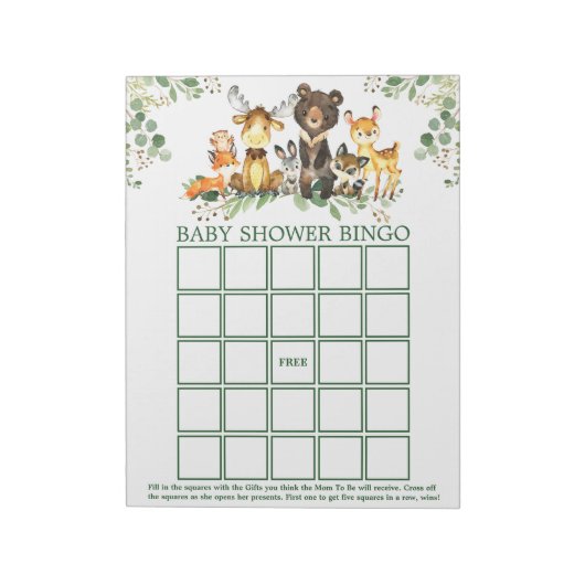 Woodland Animals Baby Shower Bingo Sheets Notizblock (Rotiert)