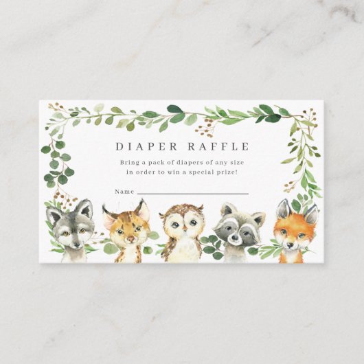 Woodland Animals Baby Shower Diaper Raffle Ticket Begleitkarte (Vorderseite)