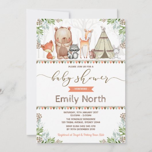 Woodland Animals Baby Shower Forest Friends Einladung (Vorderseite)