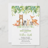 Woodland Animals Baby Shower Forest Grüne Junge Einladung (Vorderseite)