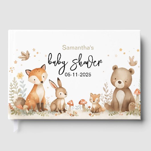 Woodland animals baby shower gender neutral gästebuch (Vorderseite)