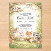 Woodland Animals Baby Shower Invitation Background Acryleinladungen (Vorderseite)