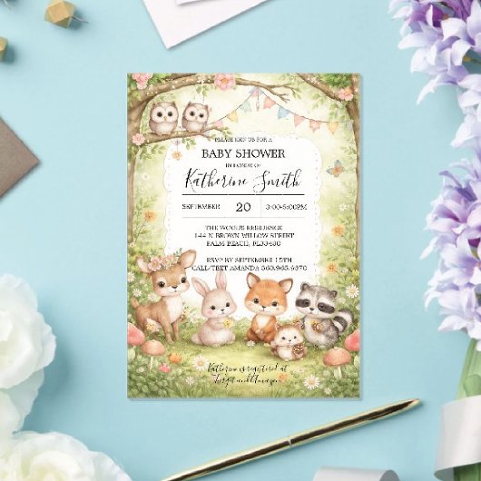 Woodland Animals Baby Shower Invitation Background Acryleinladungen